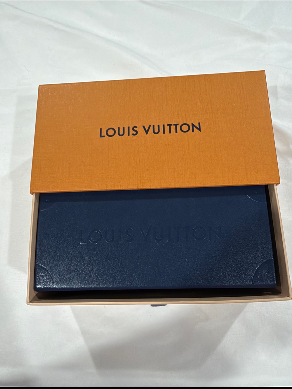 Louis Vuitton Men's Sunglasses Case in Navy with Orange Box Empty Authentic